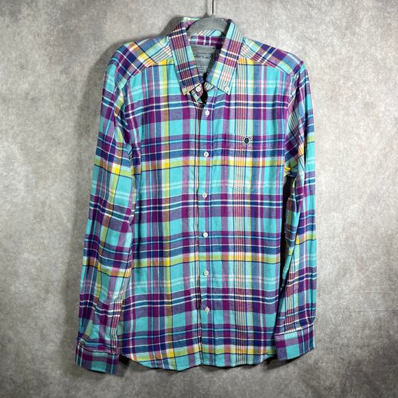 Simply Southern Shirt Mens Medium Blue Purple Plaid Button‎ Down Casual Preppy - Picture 1 of 9